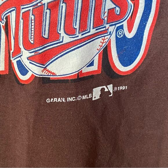 Vintage Garan Brown Minnesota Twins 1991 World Series T-Shirt Size Extra Large - Picture 10 of 16